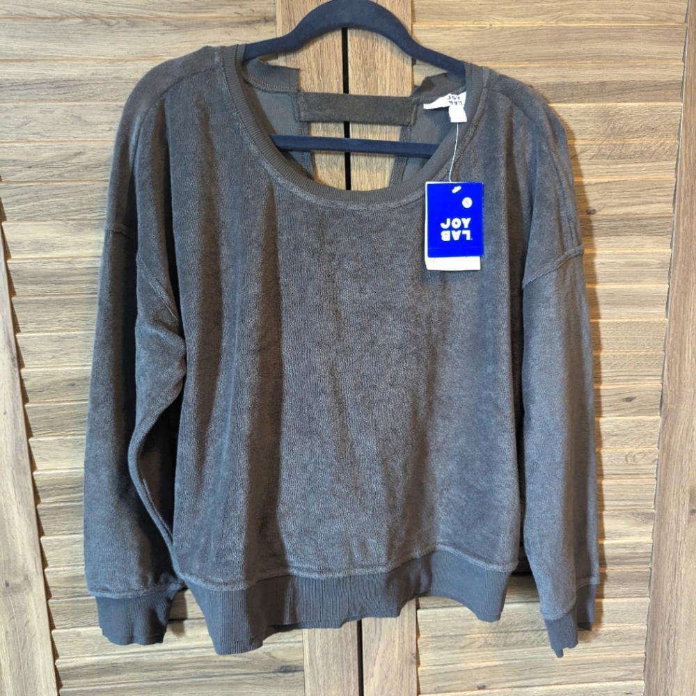 NWT Joy Lab grey sweatshirt open back cotton slightly cropped long sleeves
